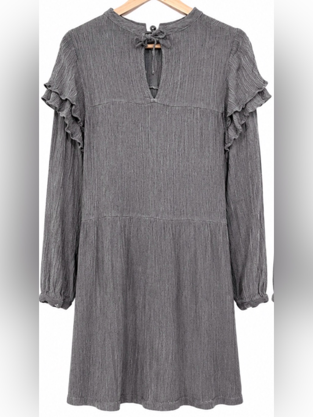Christy Dawn Gray Mini Dress With Ruffle Shoulders